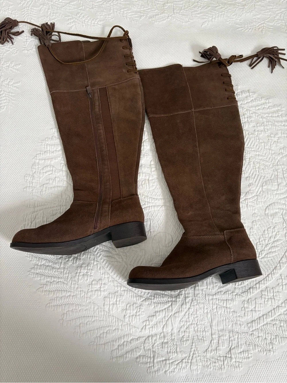 Torrid Women’s Tall Suede Lace-Back Riding Boots Brown over the knee 9W wide